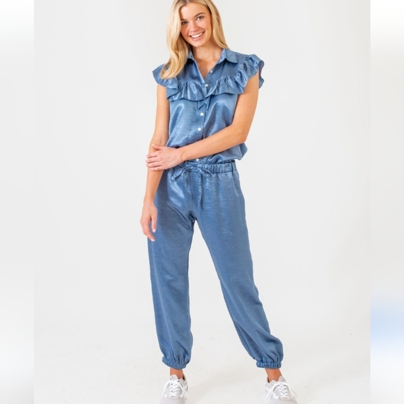 KOCH Satin Hunter Jogger Pants Light Blue - Picture 1 of 7